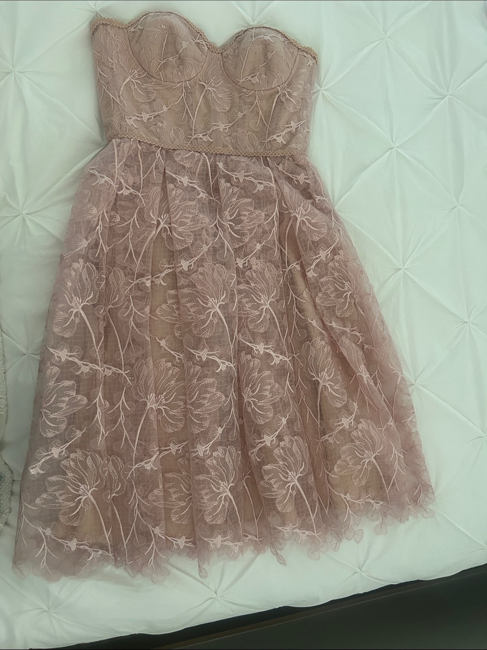 NADINE MERABI Girls Strapless Floral Lace Party Dress - Dusty Pink